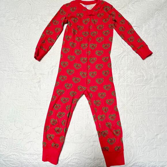 Hanna Andersson Organic Cotton Heart Print Holiday Sleeper Size 3 - Picture 2 of 6